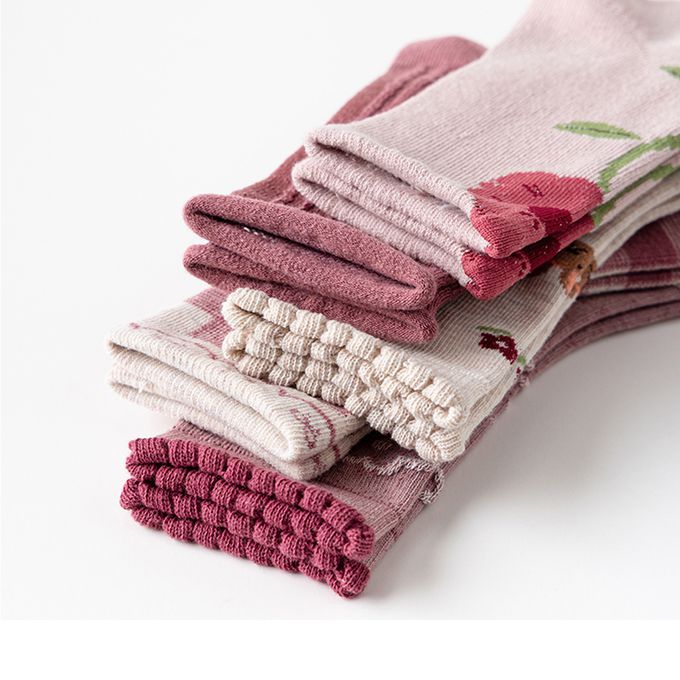 腳ㄚ子 - 幼/兒童棉質中筒襪 童襪 襪子 棉襪 兒童襪-緋紅花舞