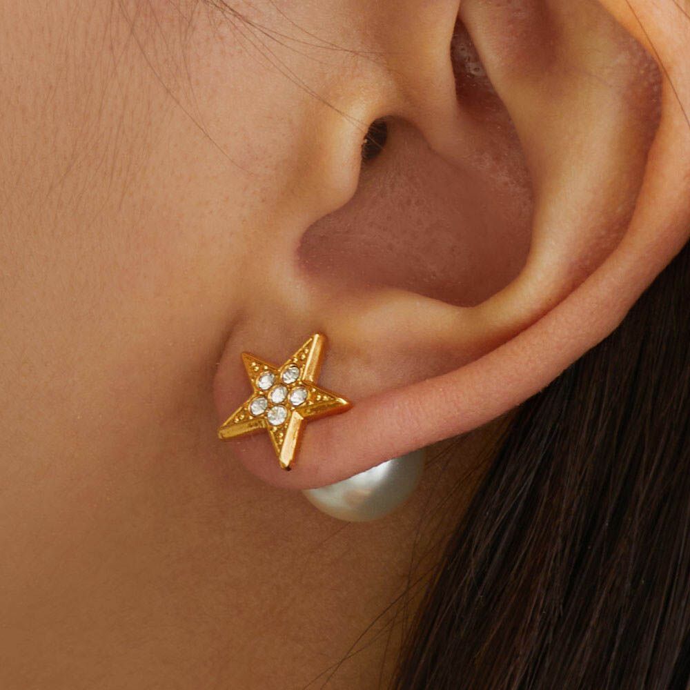 俏麗星星大珍珠單顆耳環-金 (耳針)