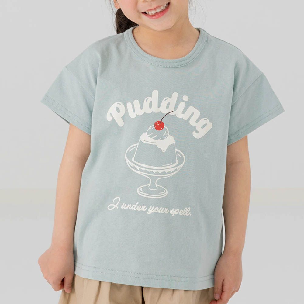 100%棉 印花柔軟短袖上衣-布丁-薄荷綠