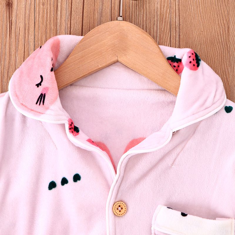 MAMDADKIDS - 水晶絨翻領長袖家居服套裝-萌萌小兔-粉色｜媽咪愛