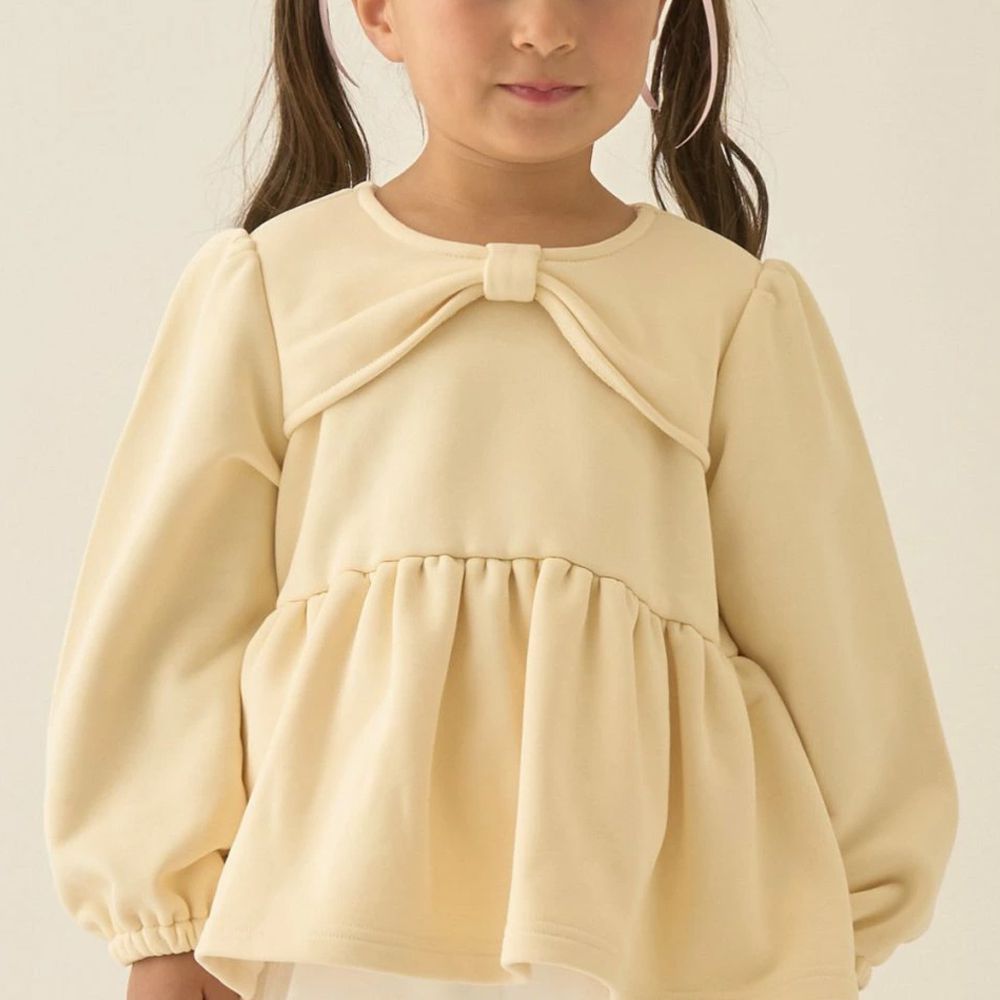 胸前蝴蝶結領荷葉上衣-黃