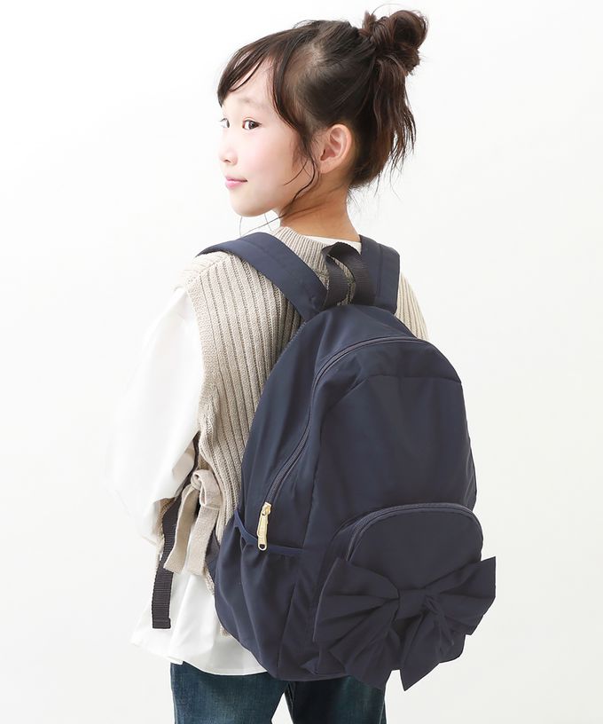 日本 devirock - 可愛蝴蝶結方便收納背包-灰紫