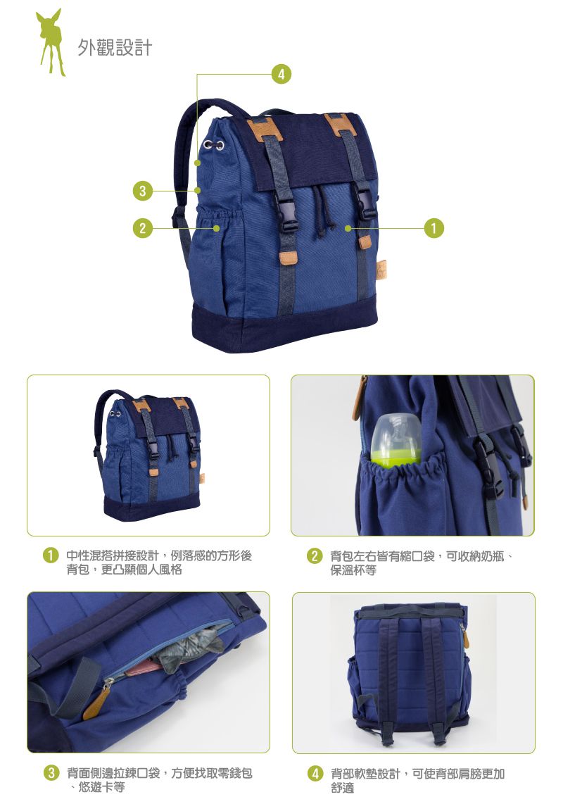 德國 Lassig - 英倫率性旅行後背媽媽包/親子包-甘藍綠 (小)-含小收納包