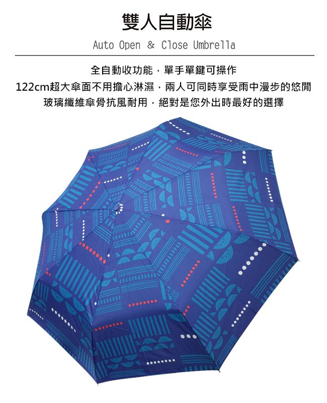 Rainstory - 抗UV雙人自動開收傘-深藍普普-480g