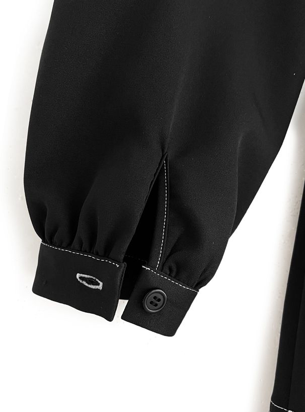 日本 GRL - 英倫率性車線翻領洋裝(附腰帶)-時尚黑