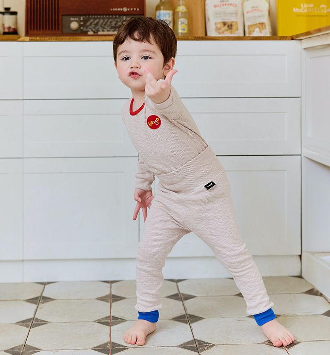 韓國 Cordi-i - 彈性腹卷睡衣套裝-Hello-燕麥灰