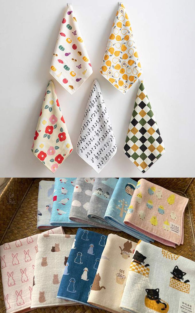 日本濱文樣 hamamo - 日本製雙重棉紗絨圈方形手帕/方巾2入組-貓咪款