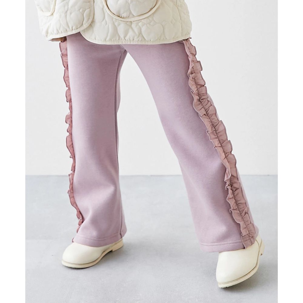 可愛設計荷葉邊裏毛長褲-側邊-紫羅蘭