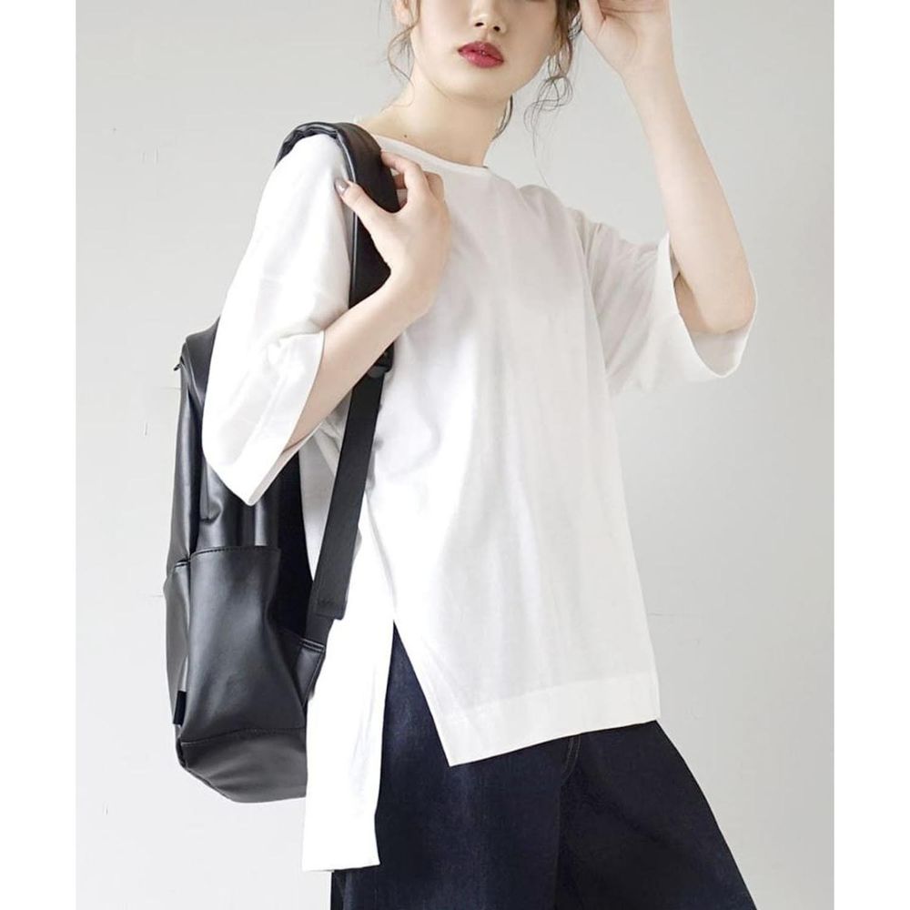 日本 zootie - Design+ 修身遮臀寬版百搭五分袖上衣-白