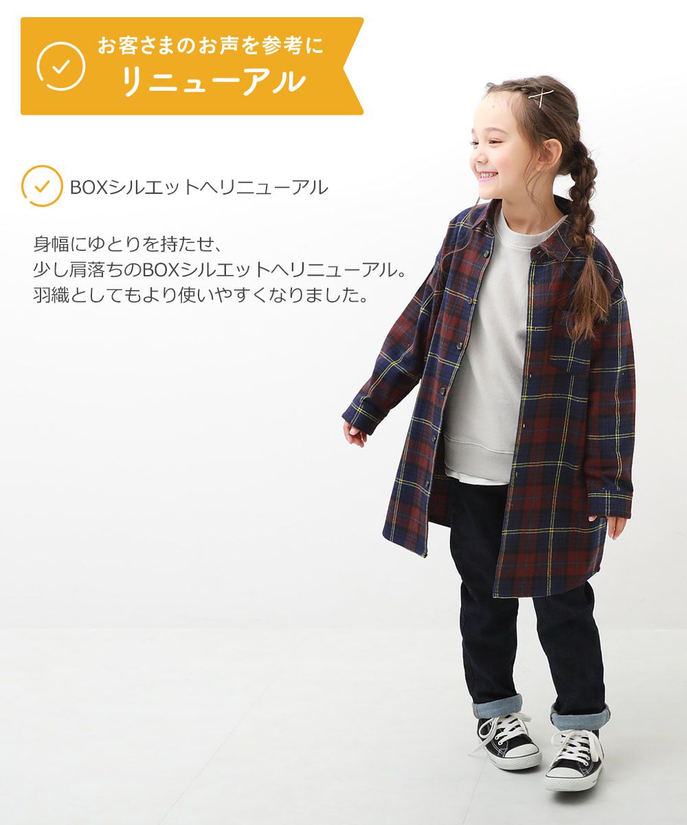 日本 devirock - 磨毛舒適格紋洋裝/長版襯衫-紅x黑