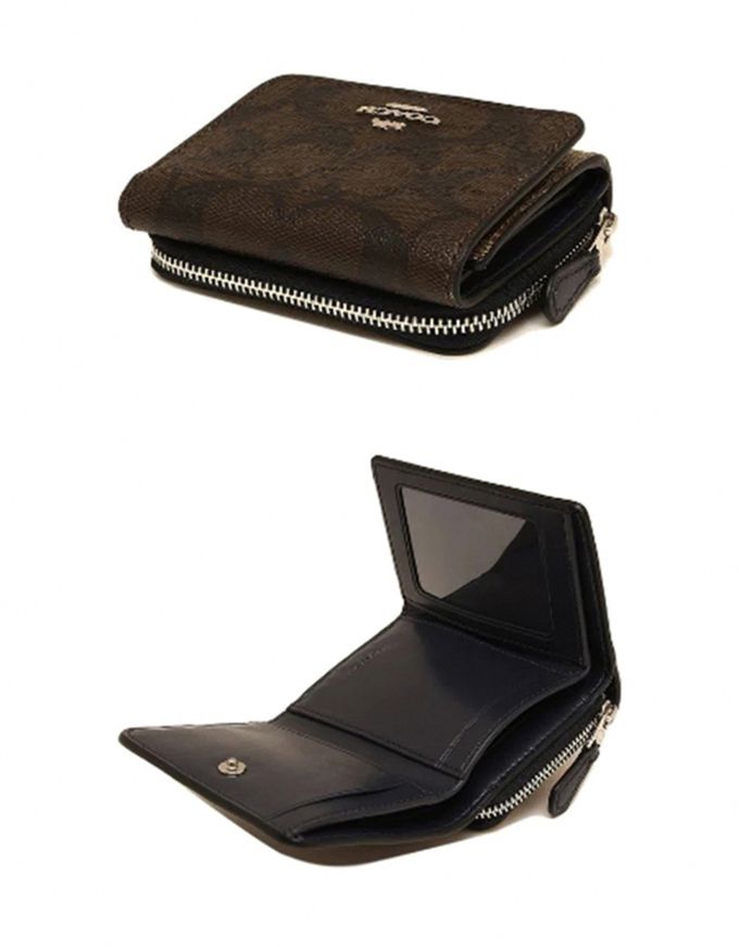 COACH - 馬車LOGO撞色皮革短夾 (咖黑)