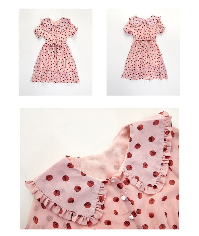 娃娃領腰綁帶洋裝-小圓點-藍色