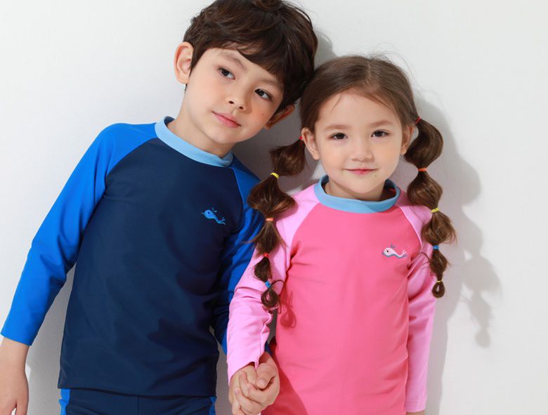 韓國 OZKIZ - 抗UV防曬兒童泳裝-二件組-海豚粉紅