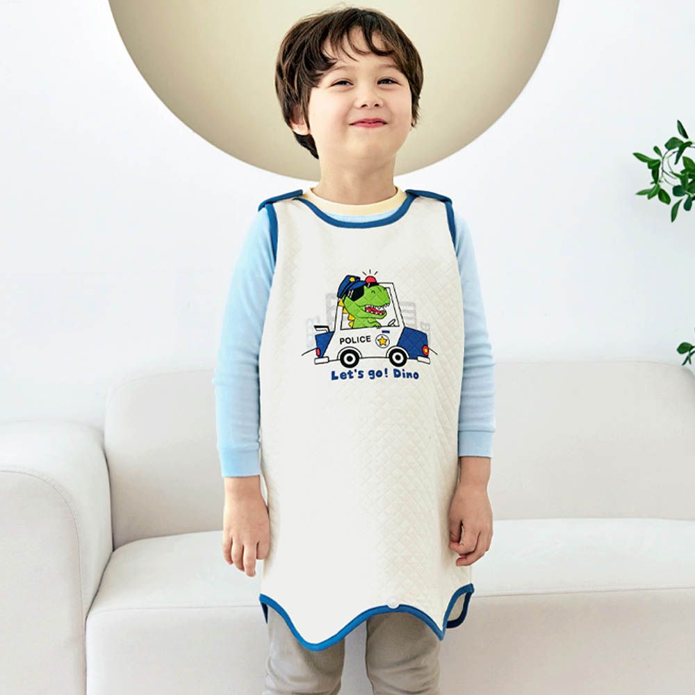 保暖三層絎縫棉防踢被-恐龍警察車