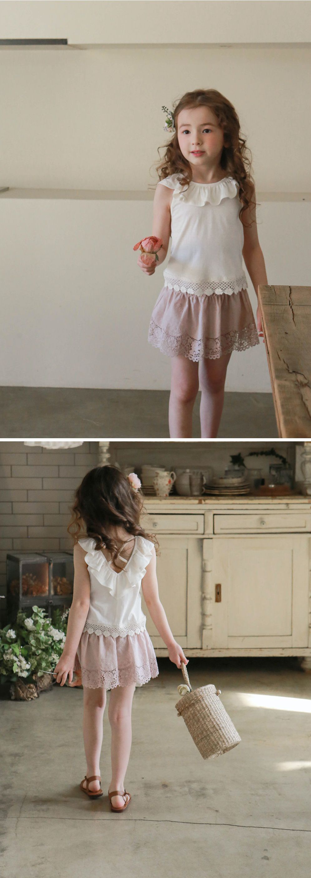 韓國 PuellaFLO - 荷葉圓領菱格鏤空露背上衣-象牙白