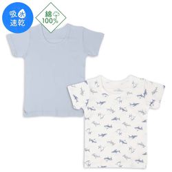 akachan honpo - 短袖圓領上衣2件組-鯊魚-淺藍色
