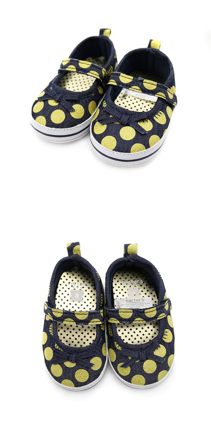 美國 Carter's - 黃色圓點牛仔布蝴蝶結娃娃鞋 (9-12 M)