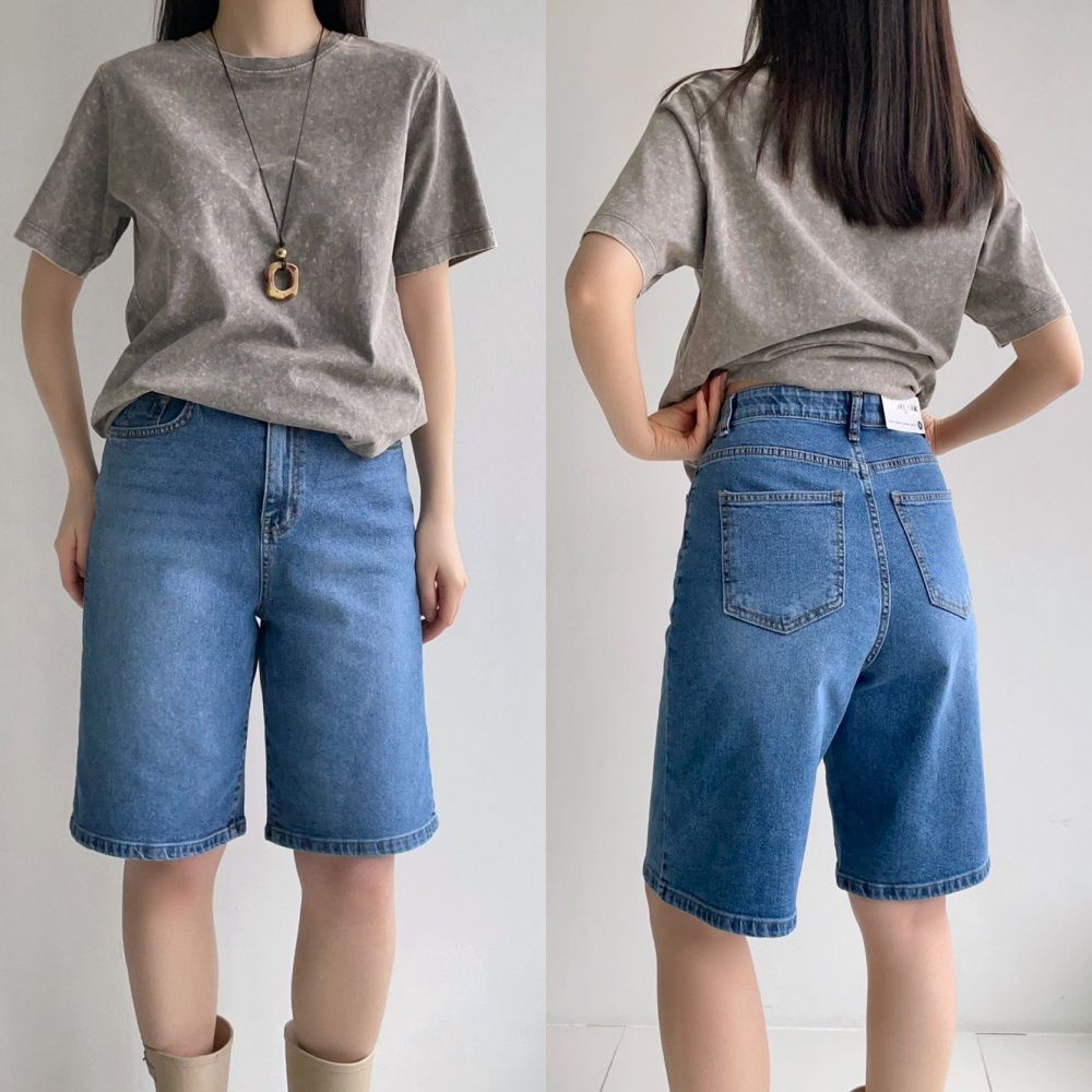 Howluk 彈性腰彈力耐穿丹寧五分褲-中青