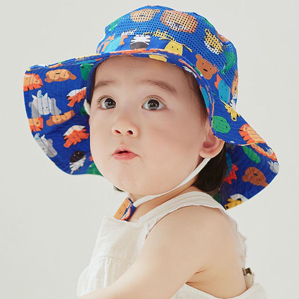 兒童透氣遮陽帽/漁夫帽-動物園-藍色
