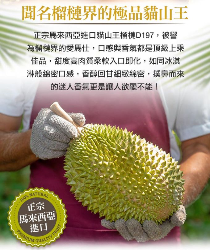 愛品鮮 - 泰國無籽金枕頭榴槤1盒+頂級貓山王榴槤鮮凍果肉1盒