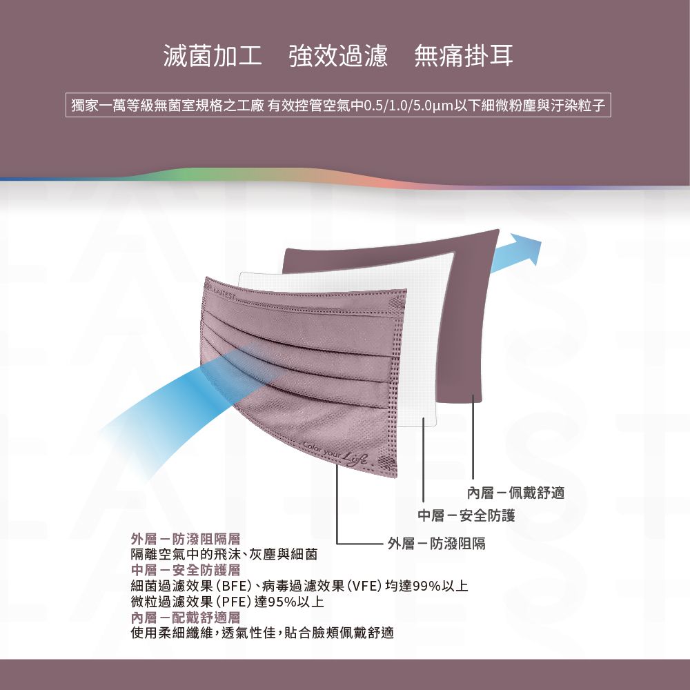 醫療防護口罩/成人 浮岩紫 30入盒裝(都會時尚系列)
