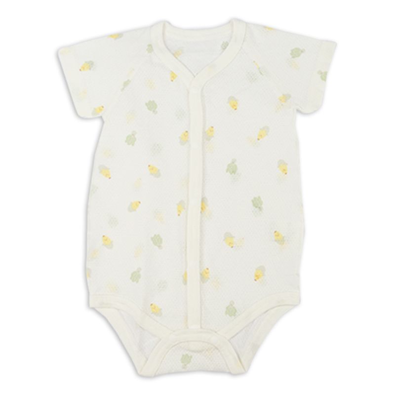 akachan honpo - 短袖前開式網眼包屁衣2件組-玉米-綠色