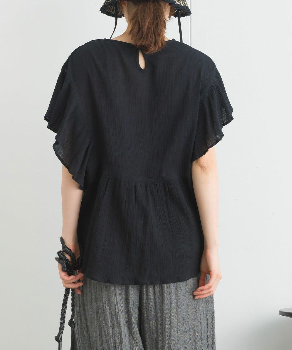 日本女裝代購 - 100%印度棉 超透氣荷葉短袖上衣-白