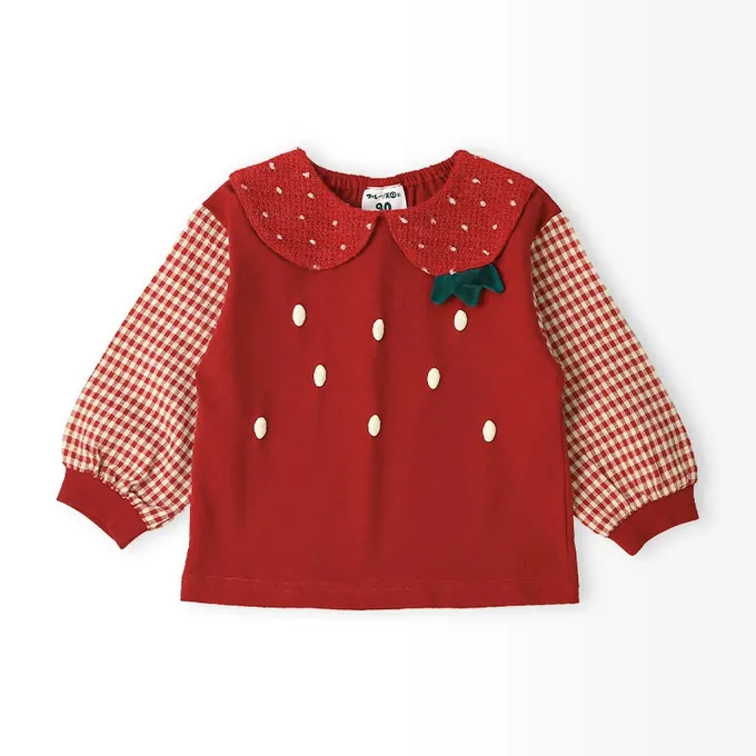 日本 ZOOLAND - 水果樂園 可愛草莓領口長袖上衣-粉紅