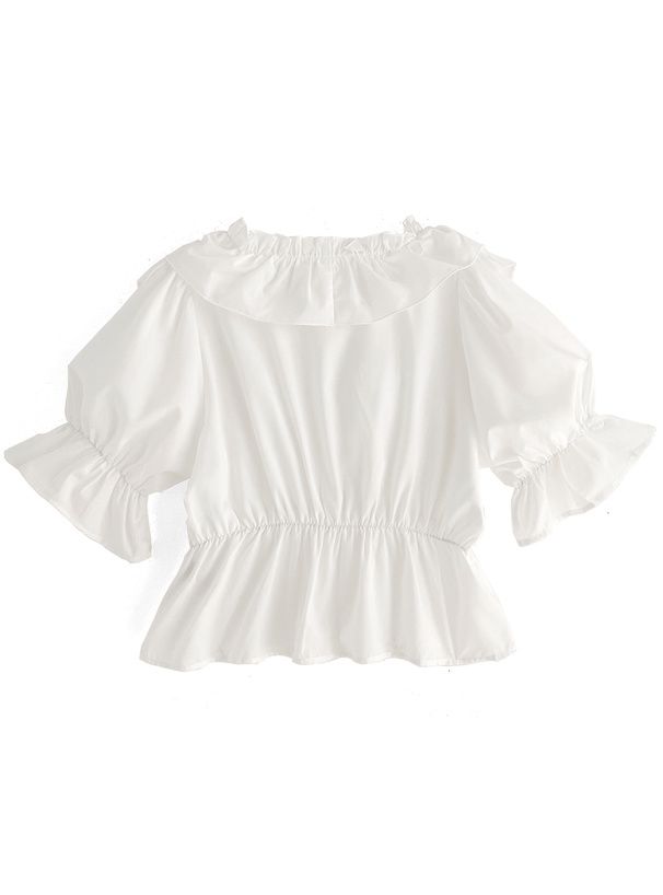 日本 GRL - 華麗荷葉邊層次短袖上衣-白 (F)