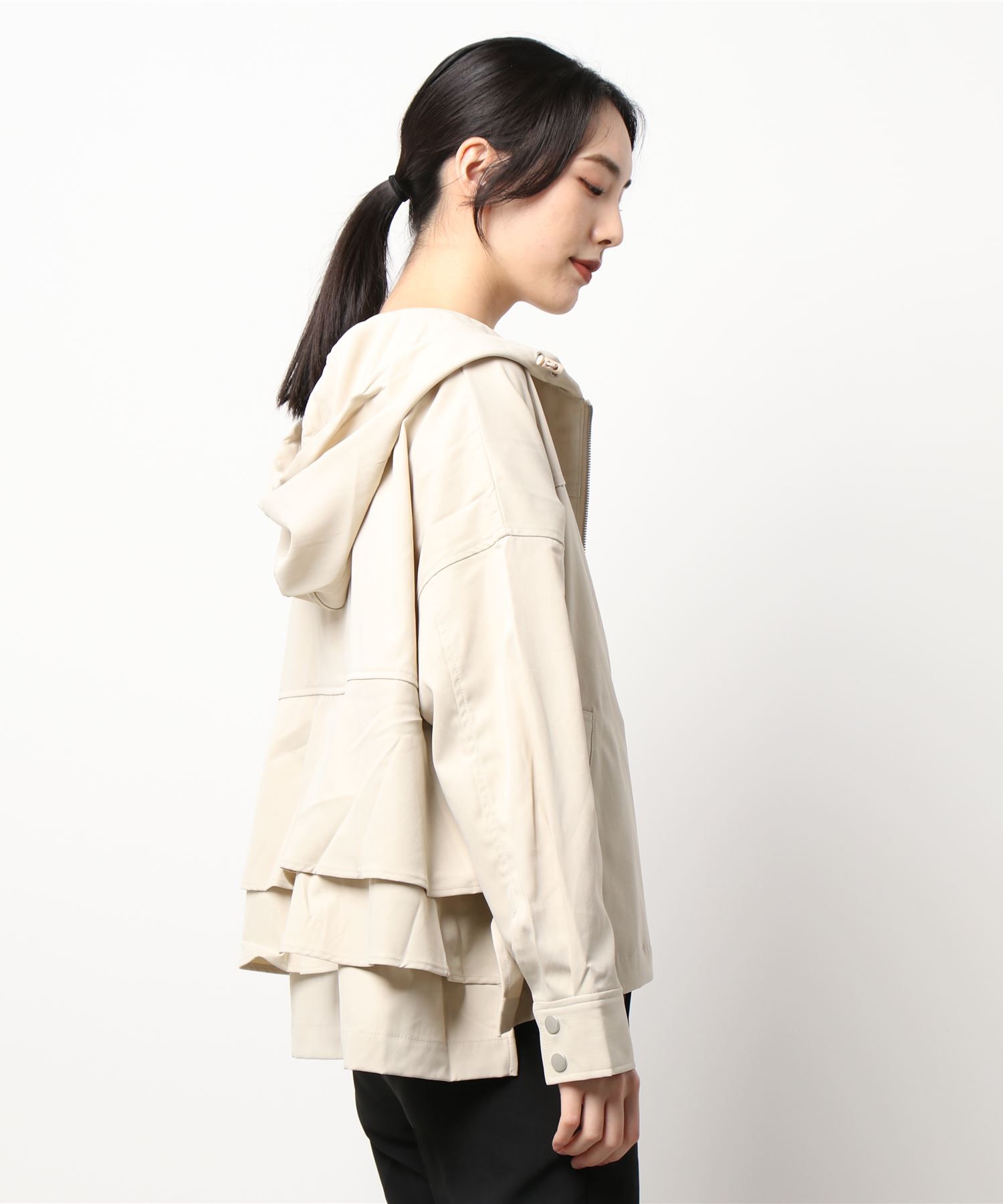 日本 Riche Glamour - 蛋糕層次造型連帽外套-杏