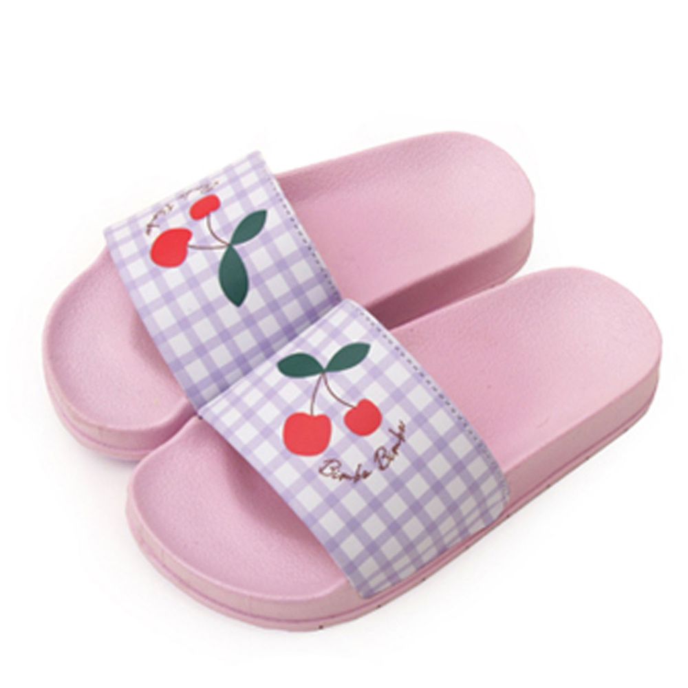 韓國 Bimbo Bimba - 加厚底拖鞋-格子水果-粉紅