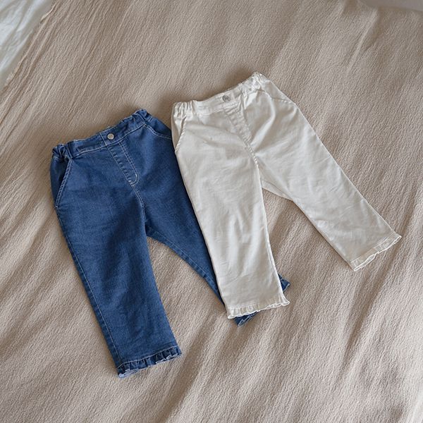 日本 Lycee mine - 彈力舒適荷葉邊七分褲-象牙白