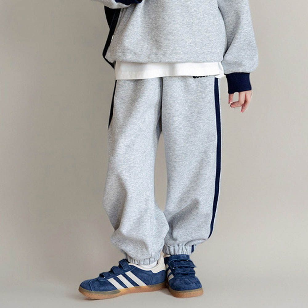 撞色織帶休閒束口長褲-灰色