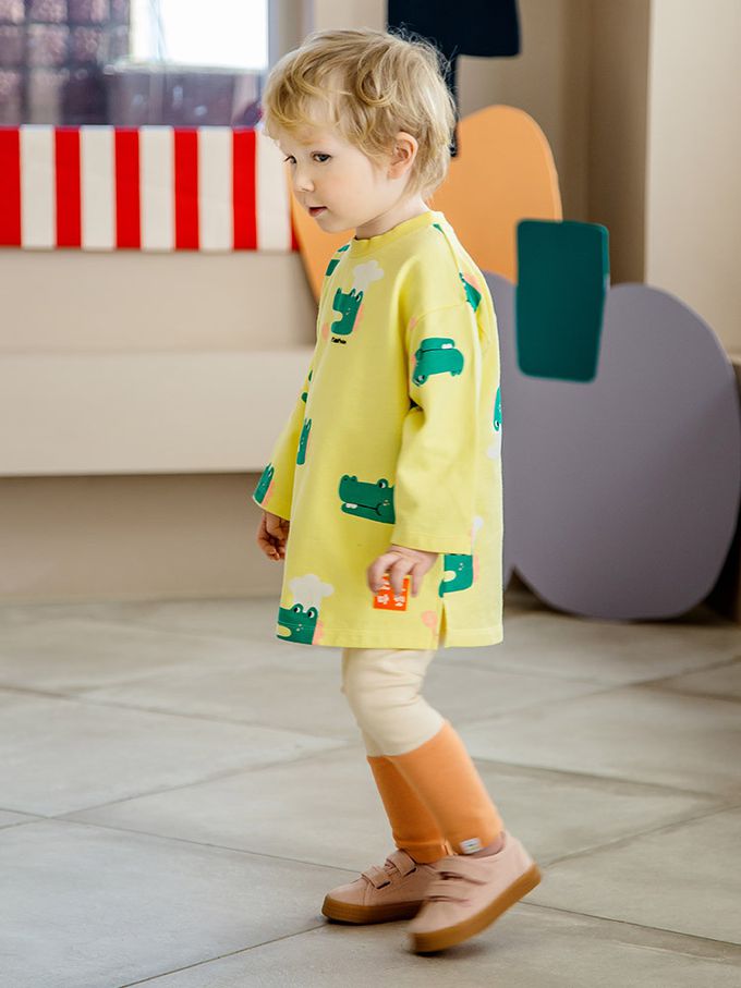 韓國 Pimpollo - 滿版鱷魚廚師長版套裝-黃X米