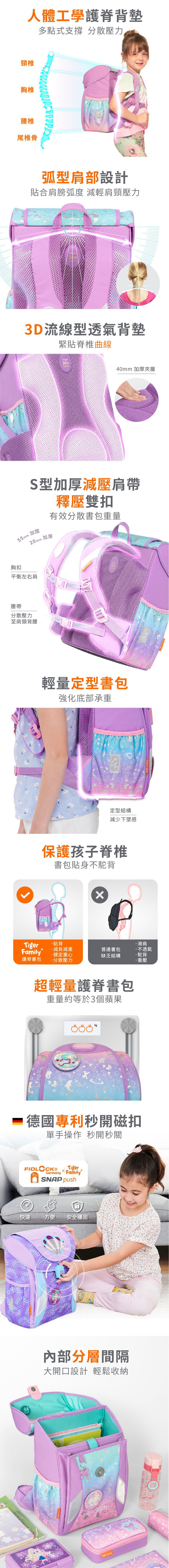 Tiger Family - 學院風超輕量護脊書包-恐龍化石(安全燈Pro 2)