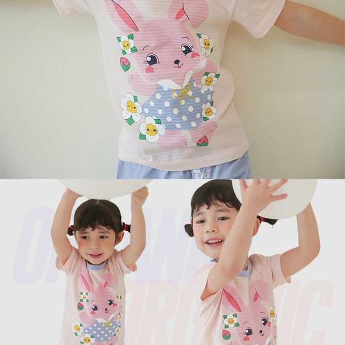 正韓 Puco - 超優質嬰幼兒/兒童短袖100% 有機棉家居服/睡衣-兔子花花