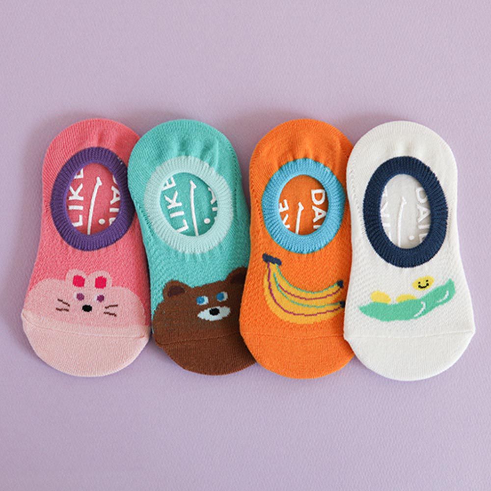 韓國 Daily Like - 兒童襪子/船型襪4入組-動物X食物