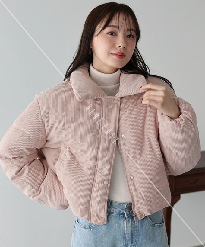 日本 BLUE EAST - 俐落燈芯絨科技羽絨短版外套-粉紅 (M)