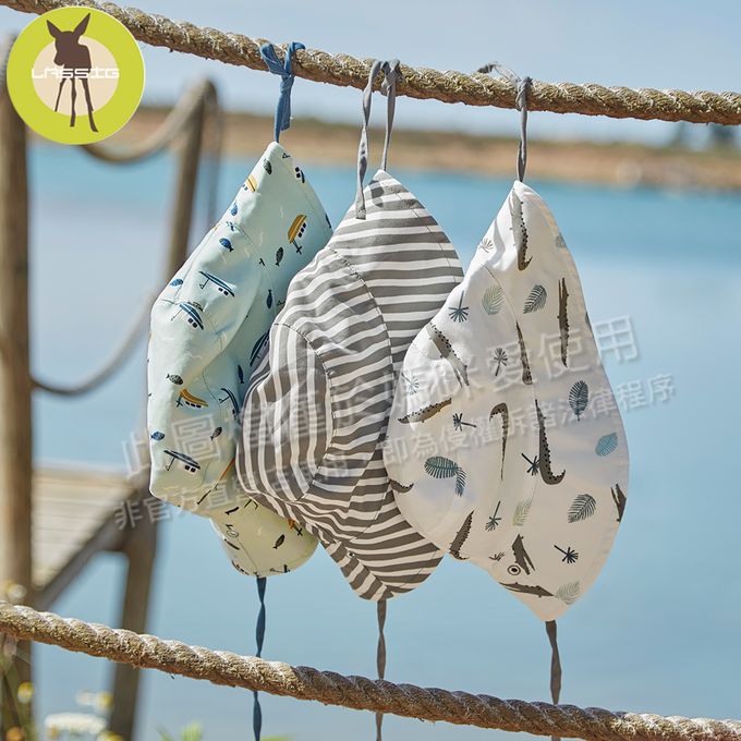 德國 Lassig - 嬰幼兒抗UV海灘遮陽帽-珊瑚條紋