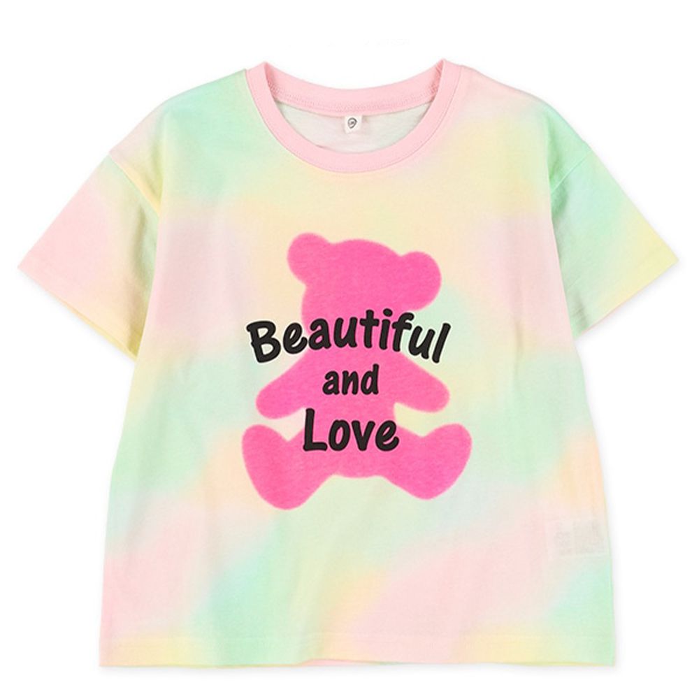 暈染風小熊剪影短袖上衣-粉紅