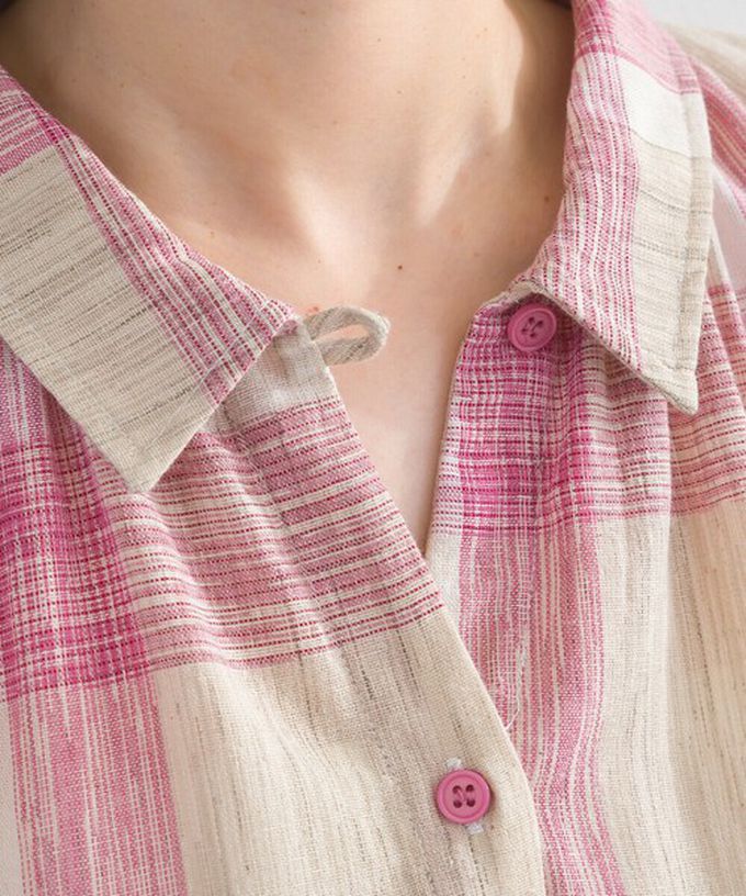 日本 Lupilien - 休閒率性格紋七分袖襯衫洋裝-藍系