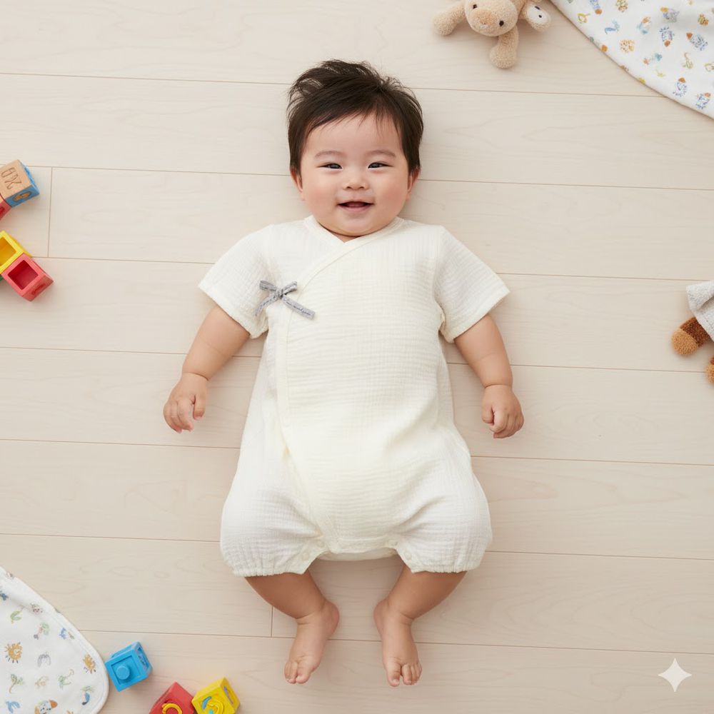 短袖連身衣 穆斯林棉紗-象牙白色 (50~70cm)