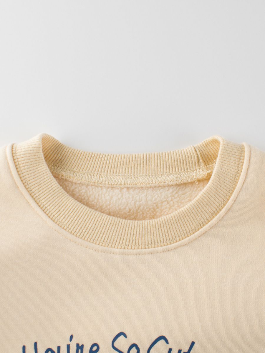 加絨圓領長袖上衣/大學T-熊熊家族-杏色