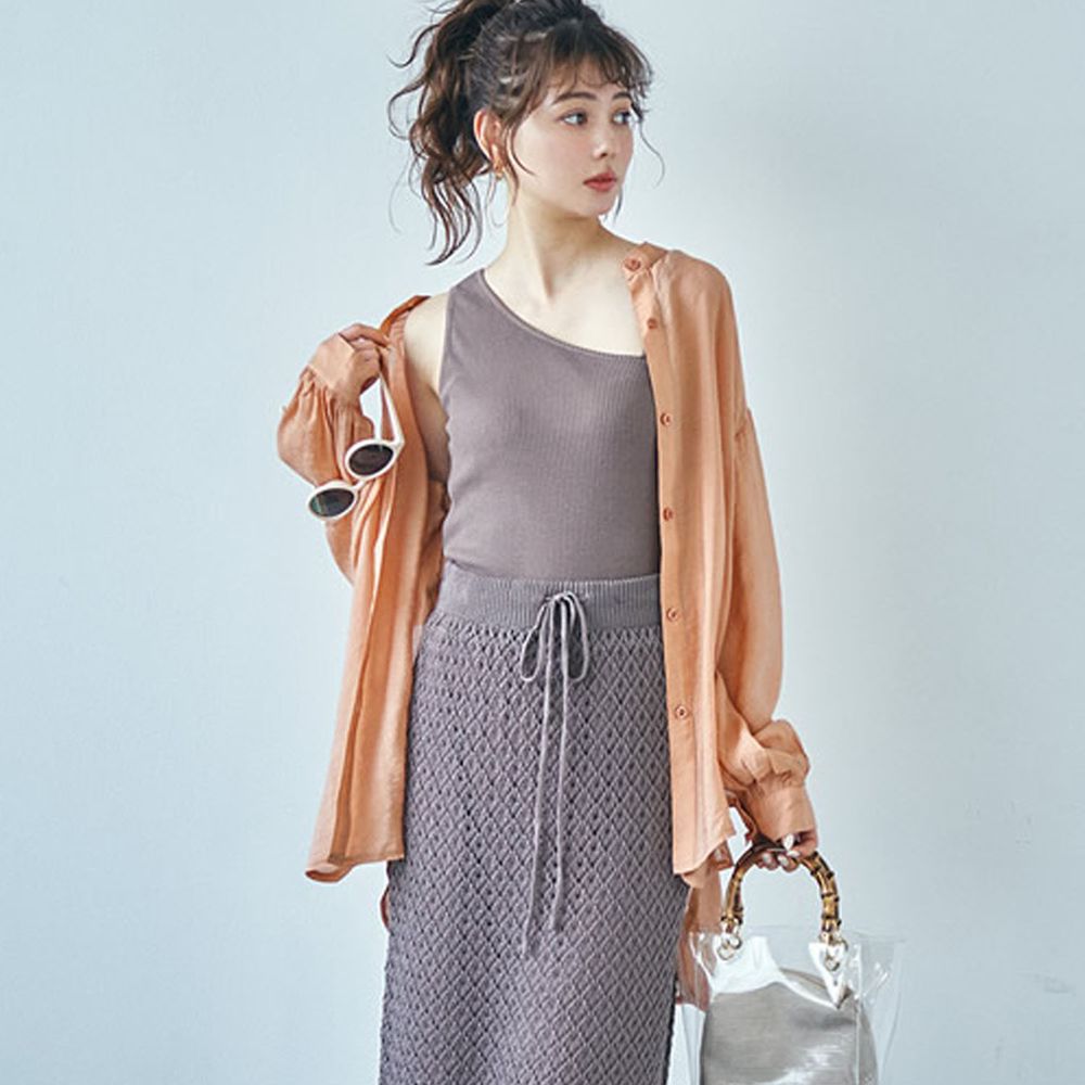 日本 GRL - 絲滑薄透感寬版長袖上衣/罩衫/外套-甜心橙