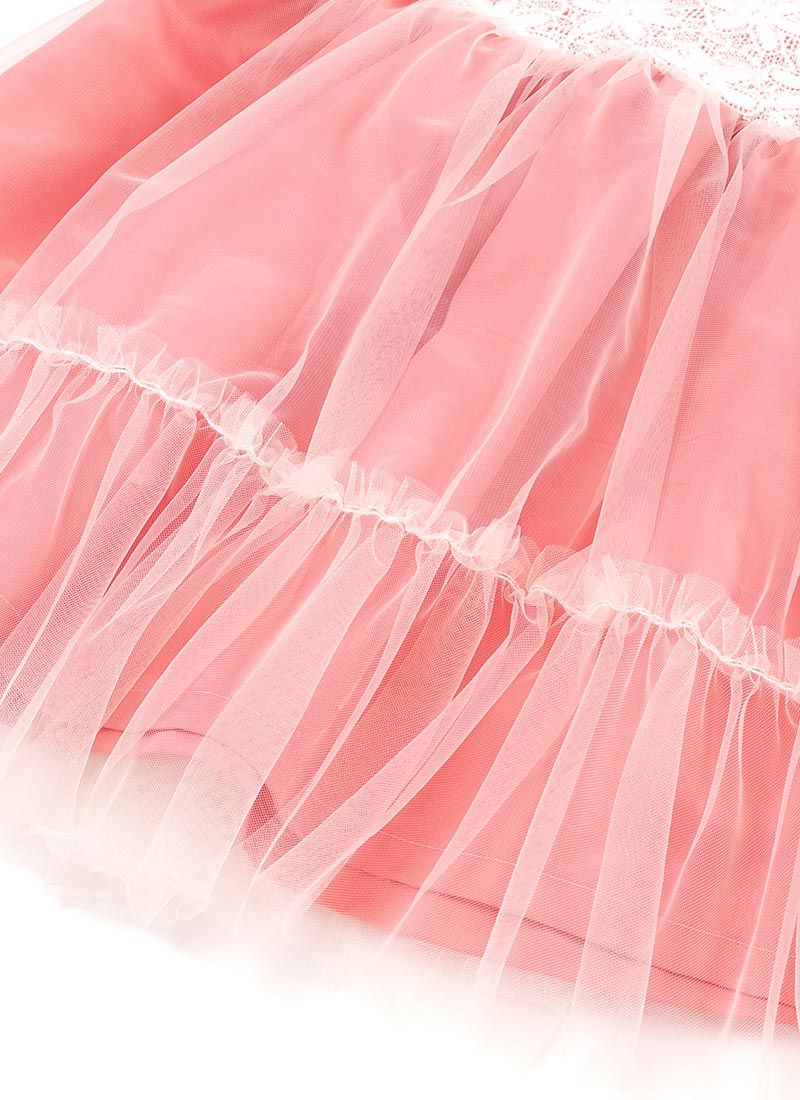 韓國 OZKIZ - 胸前蕾絲花朵網紗長袖拼接洋裝