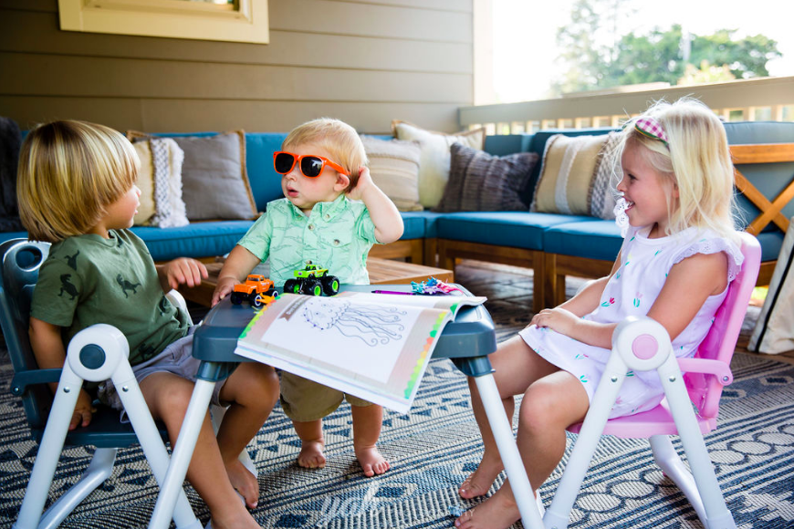 美國 ZOE - 兩椅一桌雙人組合-附白色小餐盤-冰雪藍