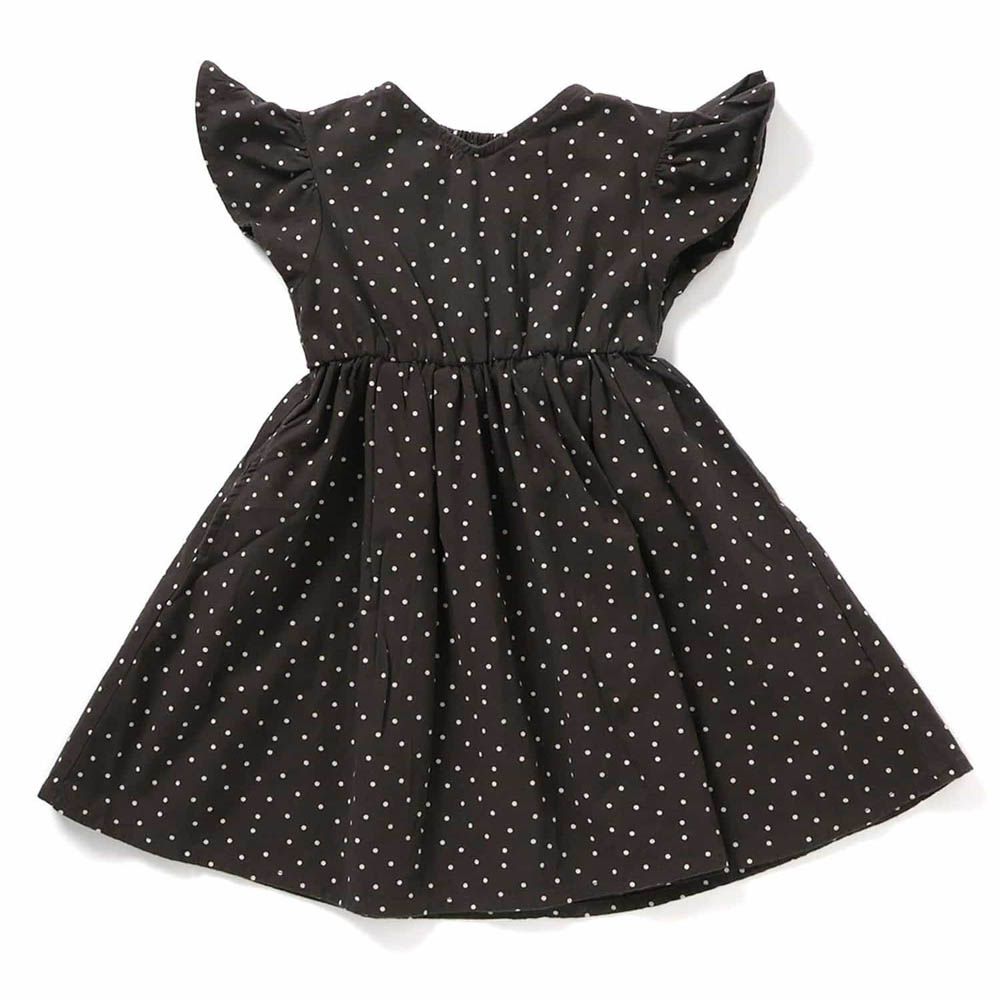 百搭款小荷葉短袖洋裝-滿版點點-黑