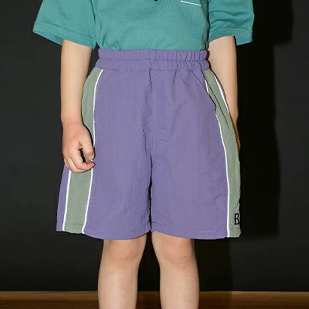 輕盈尼龍側邊線條短褲-紫
