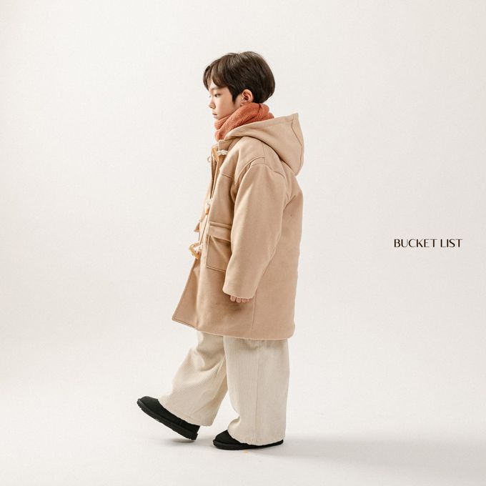 韓國 BUCKET LIST - 經典牛角釦鋪棉連帽大衣-黑藍