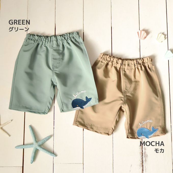 日本 ZOOLAND - 鯨魚悠遊清爽滑面材質短褲-丹寧口袋-摩卡